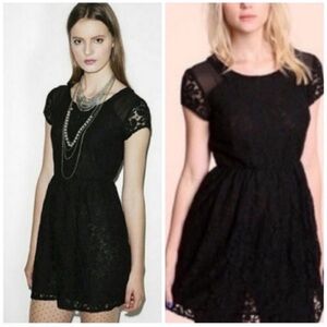 Urban Outfitters Coincidence & Chance Black Lace Chiffon Mini Short Dress Sz XS